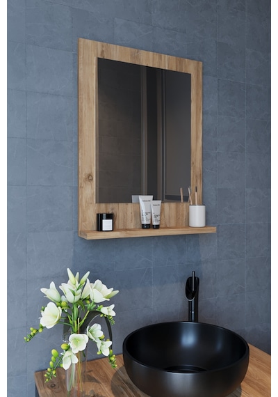 Makbulce Safir Raflı Dresuar Banyo Aynası 60 x 45 Atlantik Çam