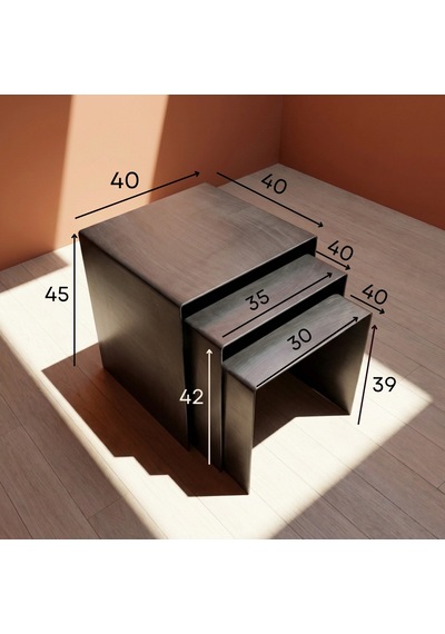 Modern Metal Zigon Sehpa Seti Minimal Tasarım İç İçe Geçen Yan Sehpa 3 Lü Set Siyah