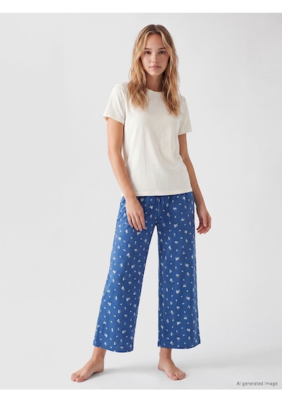 Lcw Dream Lacivert Beli Lastikli Desenli Kadın Kaprili Pijama Altı