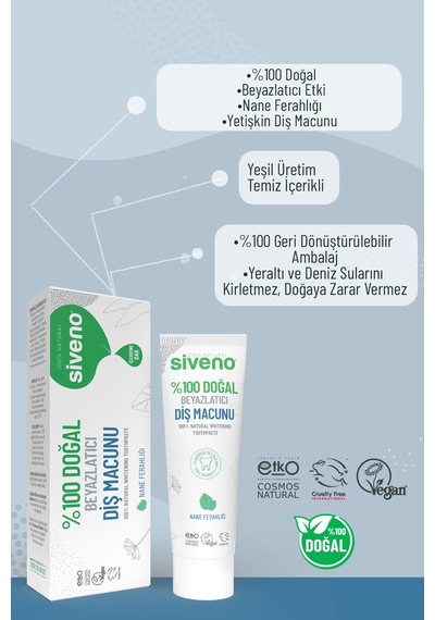 Siveno Doğal Diş Macunu Beyazlatıcı Nane Ferahlığı Florürsüz 65 Gr