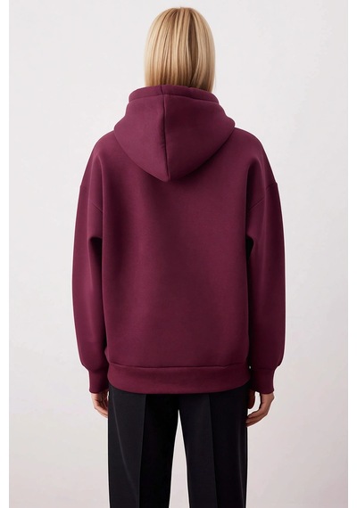 Benerly Kadın Kapüşonlu Düşük Kol Oversize Sweatshirt Fonksiyonel Dayanık Mürdüm