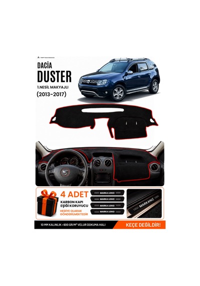 Dacia Duster 1.nesil Makyajlı 2013-2017 Uyumlu Torpido Örtüsü - Siyah Kırmızı