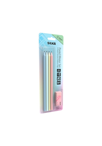 Silka Pastel Blister Set Kurşun Kalem + Silgi Çok Renkli Silka Pastel Blister Set Kurşun Kalem + Silgi Çok Renkli