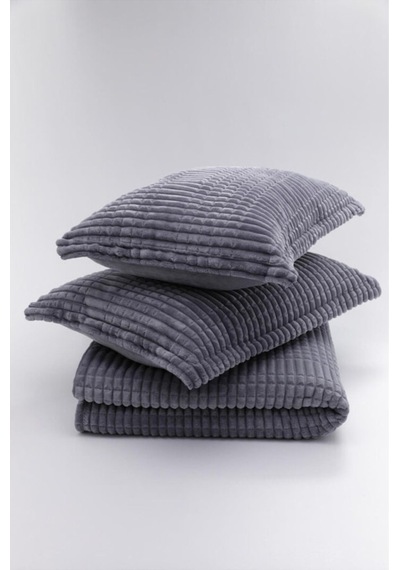 Merinos Çift Kişilik Battaniye Modern Line 3 Parça Set Gri Antrasit