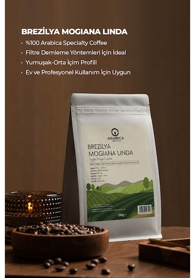 Brezilya Mogiana Linda 250 G %100 Arabica Specialty Çekirdek Kahve Medium Kavrulmuş Moka Pot