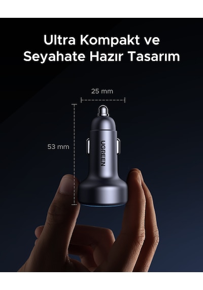 Ugreen 30w 3 Portlu Araç İçi Şarj Cihazı Çakmaklık Adaptörü, 45843