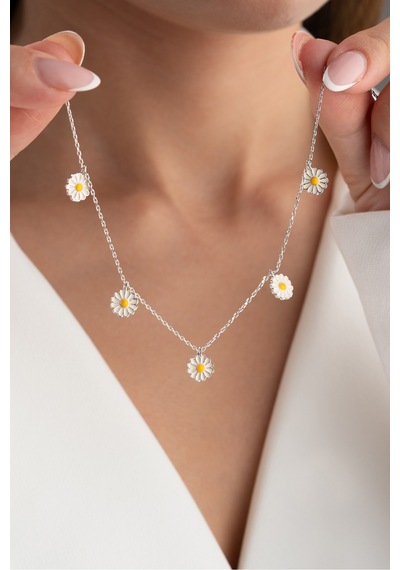 Çekirdekjewelry 925 Ayar Gümüş Çoklu Papatya Kolye Gri
