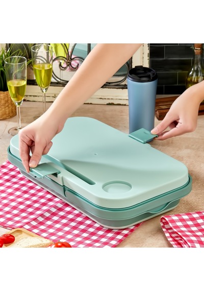 Bigmate Portatif Katlanır Piknik Seti 25lt Silikon Sepetli Masalı Piknik Sepeti Yeşil
