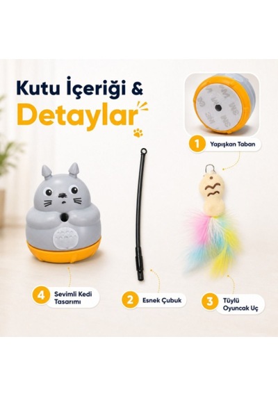 1 Adet Kedi Figürlü Dönen Peluş Balıklı Olta Oyuncağı