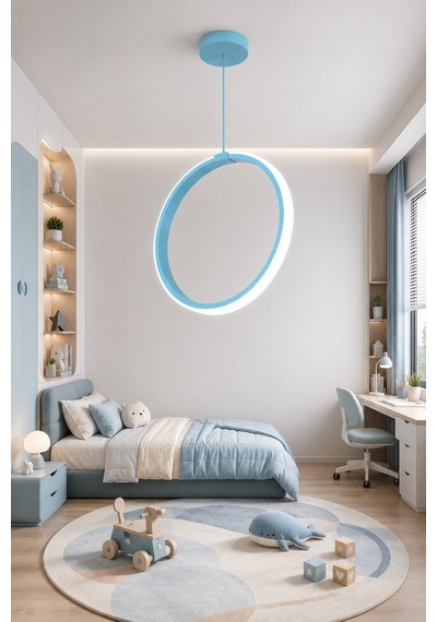 Raven Led Sarkıt Avize Çocuk Odası Beyaz Işık Açık Mavi