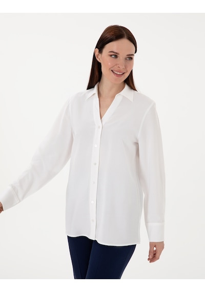 Pierre Cardin Kadın Beyaz Gömlek Desenli 50311566-vr013 Beyaz