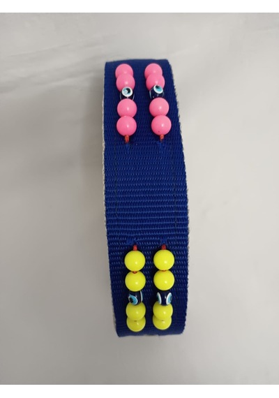 Kozaklı Boncuklu Süslü El İşlemeli Köpek Tasması Mavi 4 x 70 CM Mavi