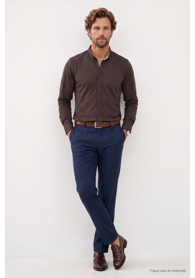 Tudors Regular Fit Rahat Kesim Oxford Doku Uzun Kollu Düğmeli Yaka Pamuklu Koyu Kahve Erkek Gömlek-52915 Tudors Regular Fit Rahat Kesim Oxford Doku Uzun Kollu Düğmeli Yaka Pamuklu Koyu Kahve Erkek Gömlek-52915