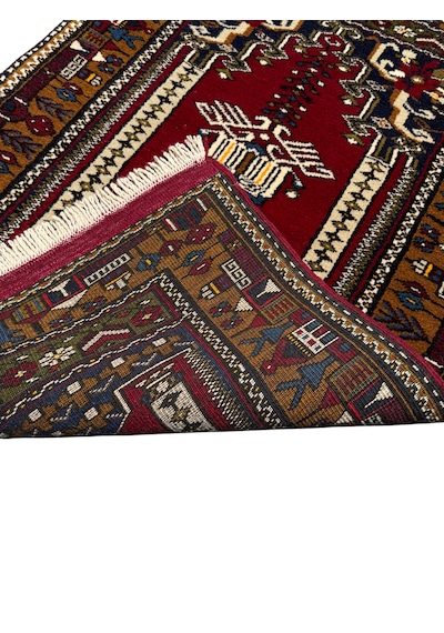 El Dokuma Sıfır Yahyalı Halısı Seccade 87x130 Kırmızı Kök Boya %100 Yün Namazlık