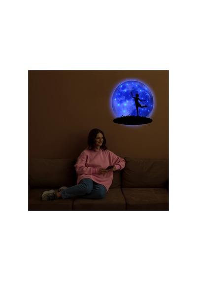 Kişiselleştirilebilir Led Işıklı Epoksi Cam Katmanlı Tablo Zoey Dolunay Mavi - 738149267 Mavi
