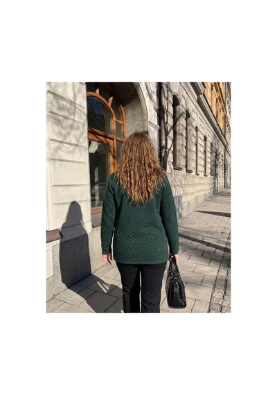 Onno Style Women Desenli Çelik Örgü Klasik Triko Ceket Yeşil