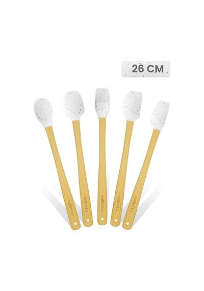 Indigo 5'li Beyaz Noktalı Bambu Silikon Spatula Seti Uzun 26 Cm Diğer