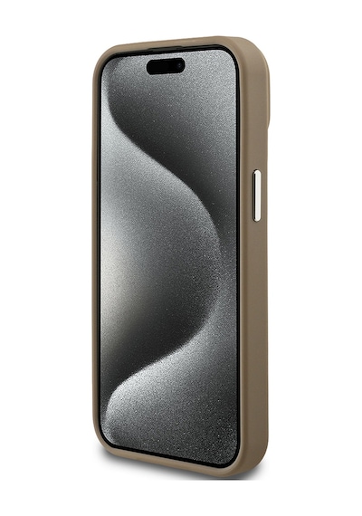 Apple Uyumlu iPhone 15 Kılıf Guess Lisanslı M-safe Şarj Özellikli Grained Triangle Kapak Kahverengi