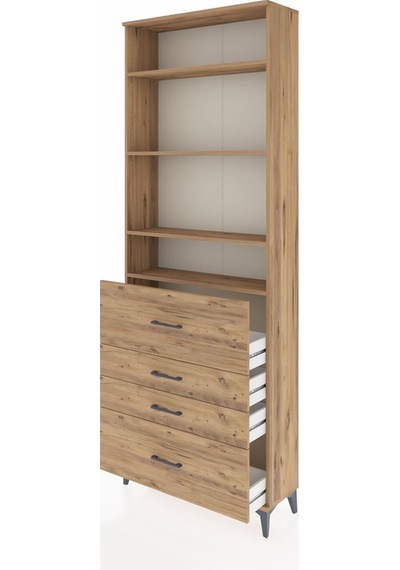 Arges Dolap 4 Raflı 4 Çekmeceli 88x30x243 Çam-çam Atlas Çam