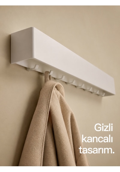 Berlin Portmanto Metal Duvar Askılığı Elbise Askılığı Vestiyer Askılık Gizli Kancalı Antre Hol Mont Çanta Havlu Askısı Beyaz 80 Cm