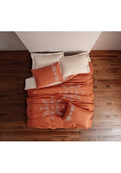 Cotton Box Nakışlı Ranforce Çift Kişilik Nevresim Takımı Tiva Bej