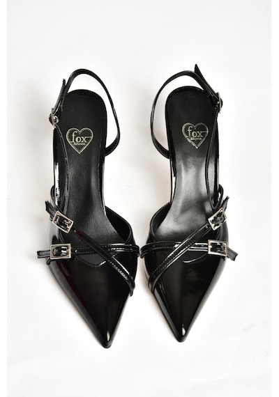 Fox Shoes S654071908 Siyah Rugan Kısa Topuklu Kadın Ayakkabı Siyah