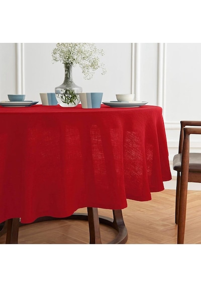 Polyester Simsiz Keten Yuvarlak Dertsiz Masa Örtüsü 160cm
