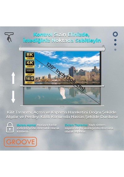 Groove Vizio Pro 120 Inch 265x150cm Blackout Işık Geçirmez Profesyonel Projeksiyon Perdesi