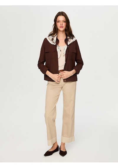 Desenli Fular Aksesuarlı Pamuklu Ceket S26ckt031 Us26ckt03130 Kahve