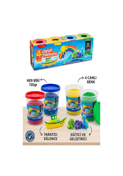 Oyun Hamuru 4 Renk 520gr 1 Paket Sentör 4 Lü Oyun Hamuru Kurumaya Karşı Dirençli Okul Öncesi Kreş Yumuşak Dokulu Çok  Renkli