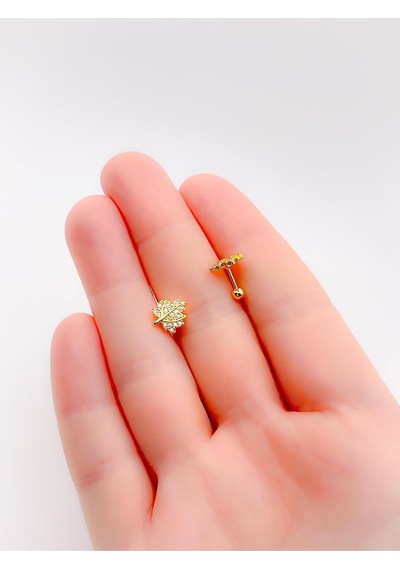 Lexroo Taşlı Geniş Yaprak Figürlü Kıkırdak Helix Tragus Piercing 1adet Çok Renkli