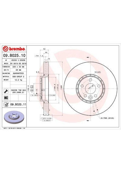 Brembo 09b02511 Fren Diski Ön Volvo Xc60 08 Ölçüler: 328x30x28 31471034-31277342-31410568-31381986 -