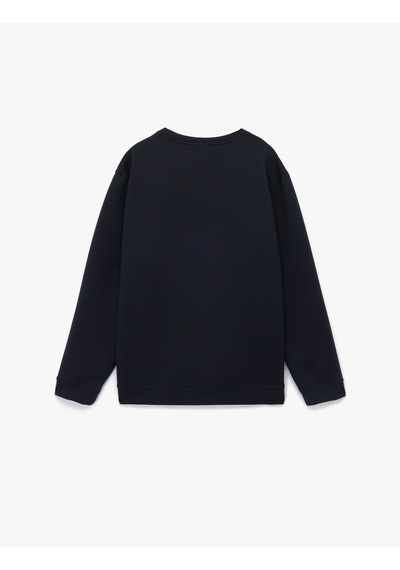 Koton Uzun Kollu Bisiklet Yaka Baskılı Sweatshirt Lacivert 6wam70095mk Lacivert