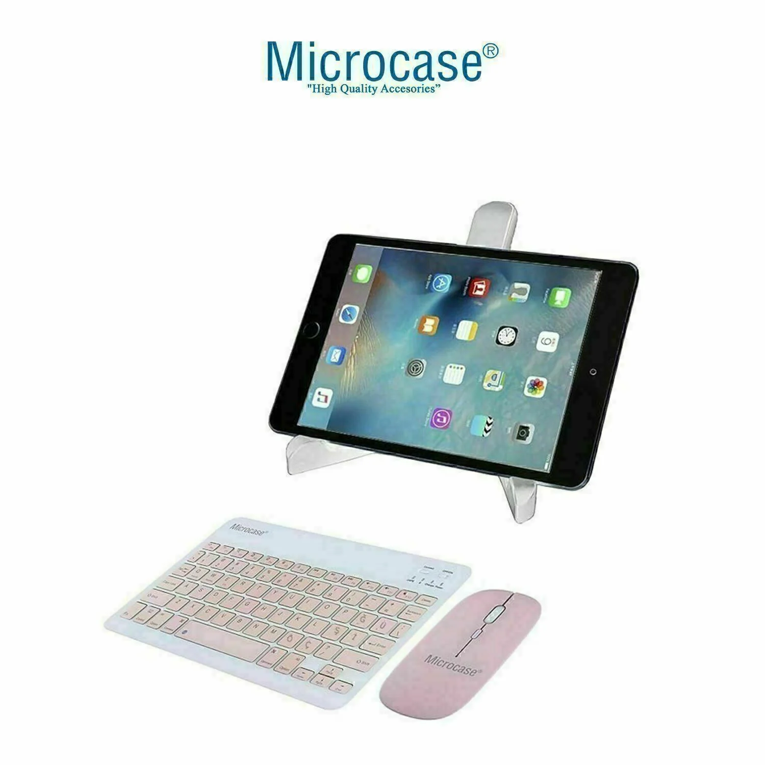 Microcase Samsung Active 4 Pro / Active 5 Pro 10.1'' İle Uyumlu Tablet Çanta+türkçe Bluetooth Klavye +mouse+ Standı - Pembe Al8127 Diğer