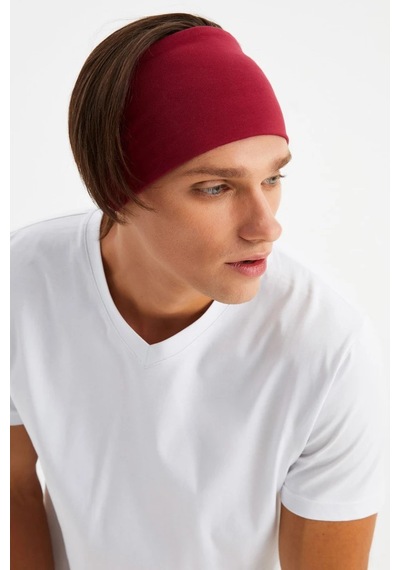 Erkek Pamuklu Penye Kaymaz Ultra Hafif Spor Geniş Saç Bandı Bandana - Tek Ebat / Bordo Bordo