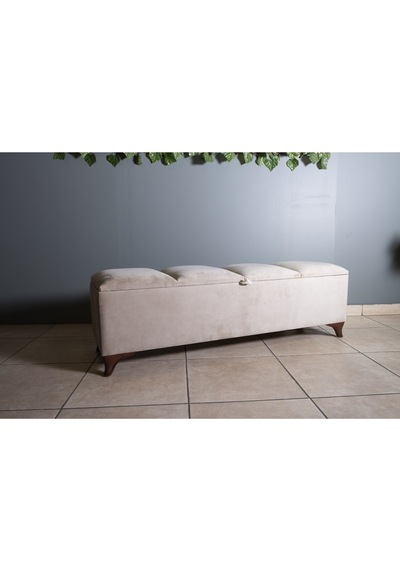 Vetra V2  Krem Sandıklı Puf - Dilimli Model 140cm Ceviz Ayaklı Sandıklı Puf Koltuk