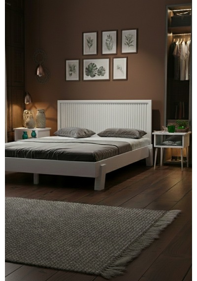 Renazzo Ebruli Dikey Başlıklı Masif Ahşap Karyola Ve 2 Beyaz 140x200 Beyaz - 140 X 200 Renazzo Ebruli Dikey Başlıklı Masif Ahşap Karyola Ve 2 Beyaz 140x200 Beyaz - 140 X 200