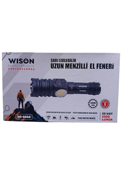 Lunaev 2500 Lümen 25 Wat 5000 Mah Pil Şarj Edilebilir Uzun Menzilli El Feneri Ws-6868 Açık Ahşap