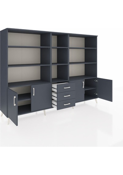 Hyperion Dolap 11 Raflı 3 Çekmeceli 4 Kapaklı 220x44x163 Antrasit Antrasit-antrasit