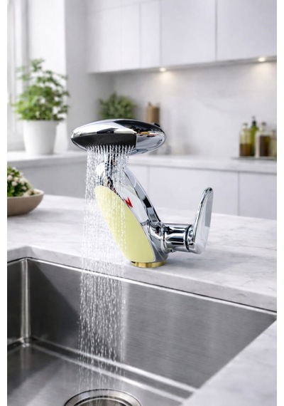 Led Işıklı Penguen Lavabo Bataryası - Uzatılabilir Spiralli Şelale Akışlı Krom Banyo Musluğu Diğer