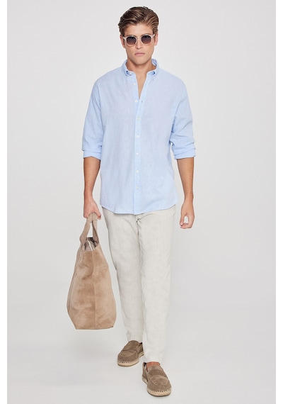 AC&Co / Altınyıldız Classics Erkek Comfort Fit Rahat Kesim Düğmeli Yaka Casual Keten Gömlek Açık Mavi AC&Co / Altınyıldız Classics Erkek Comfort Fit Rahat Kesim Düğmeli Yaka Casual Keten Gömlek Açık Mavi