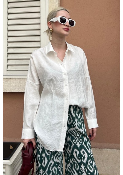 Madmext Beyaz Uzun Kollu Oversize Gömlek Mg2003-beyaz Beyaz