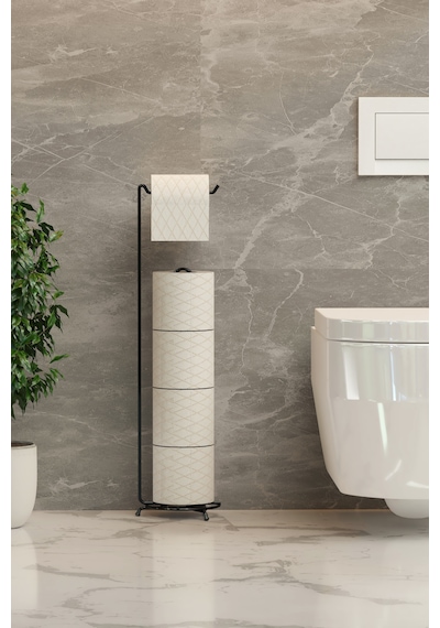 Yedekli Tuvalet Kağıtlığı Banyo Düzenleyici Siyah Metal Wc Kağıtlık Standı Tutacağı Ve Askısı