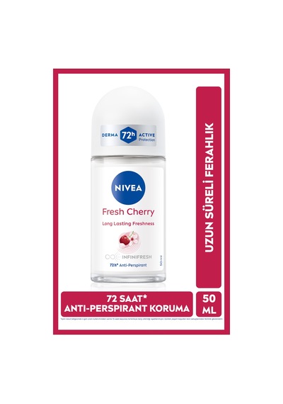 Kadın Roll-on Deodorant Fresh Cherry 50ml, 72 Saat Anti-perspirant Koruma, Uzun Süreli Ferahlık