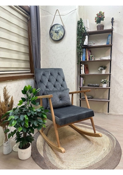 Asedia Trend Naturel Gri Kapitoneli Sallanan Sandalye Koltuk