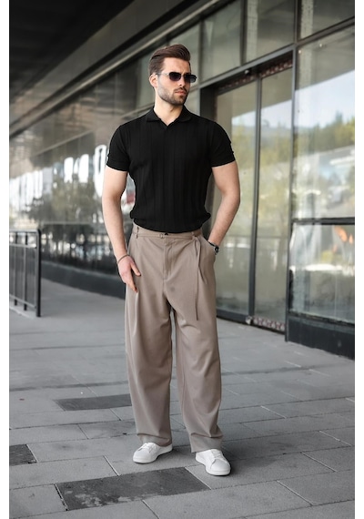 Madmext Siyah Slim Fit Polo Yaka Triko Erkek Tişört E7491