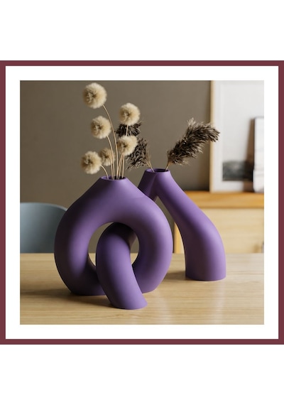 Storeşahin 3d Baskı Interlocking Vazo - İç İçe Geçen Dekoratif Vazo-mor Shn0720
