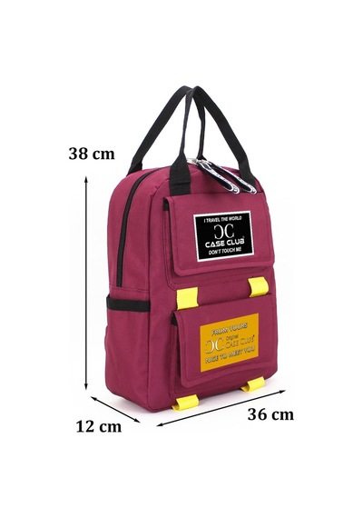 Case Club Okul Sırt Çantası Unisex Su Geçirmez Kumaş Yandan Cepli Bordo