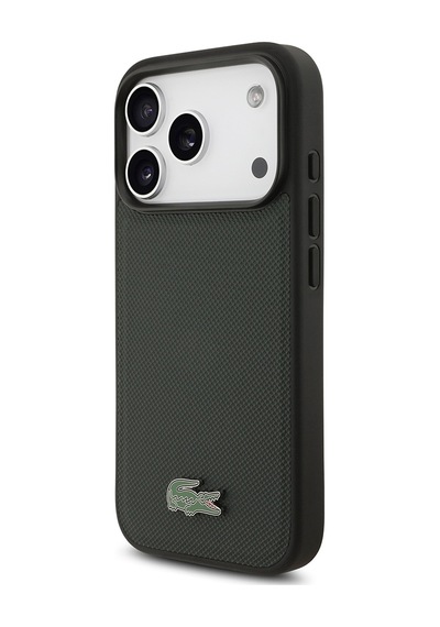 Apple Uyumlu iPhone 18 Pro Kılıf Lacoste Lisanslı M-safe Uyumlu Pu Pike Desenli Metal Logolu Kapak Koyu Yeşil