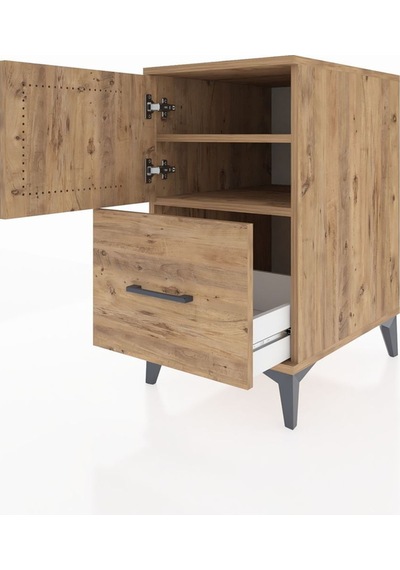 Kronos Komodin 2 Raflı Tek Çekmeceli Tek Kapaklı 44x59x80 Çam-çam Atlas Çam